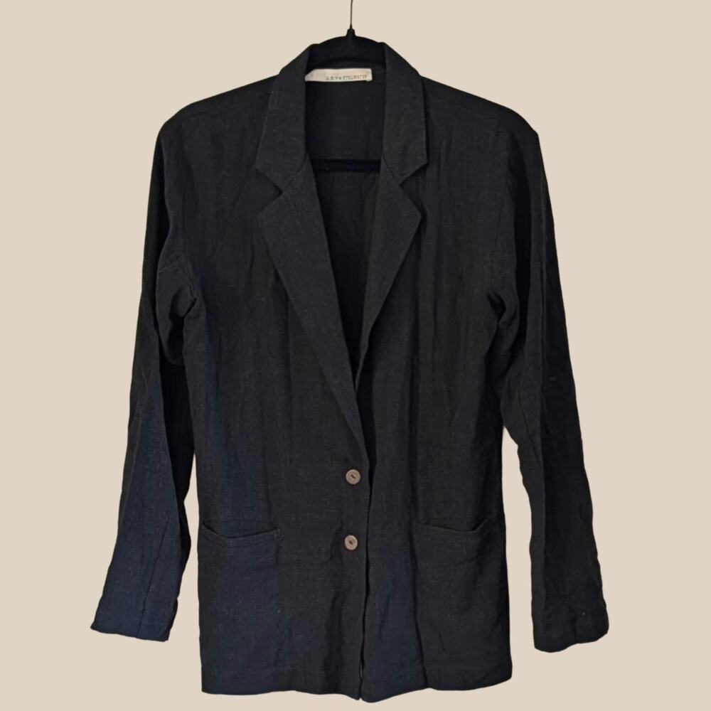 Stillwater Linen Blend Blazer M Black Lightweight Unstructured Relaxed Jacket